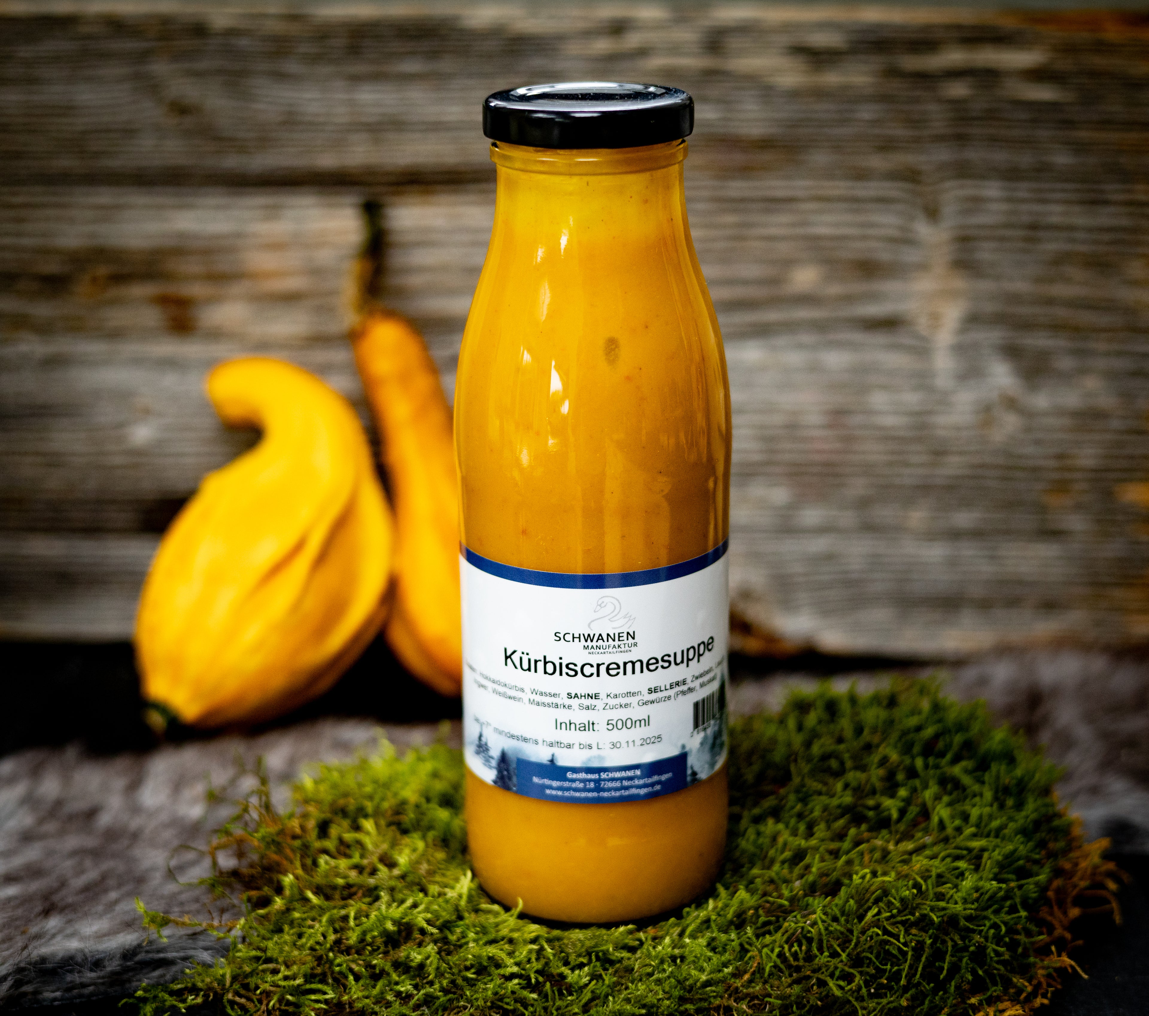 Kürbiscremesuppe in der Flasche